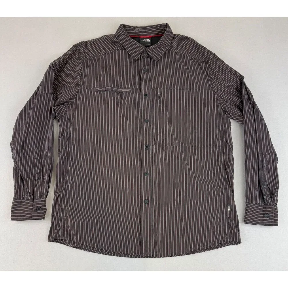 North Face‎ Tekware Shirt Large Striped Outdoors Hike Camp Gorpcore Long Sleeve